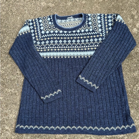 Aran Crafts Other - Fair Isle Blue Knit Sweater Large – Cozy Soft Nordic Style Pullover